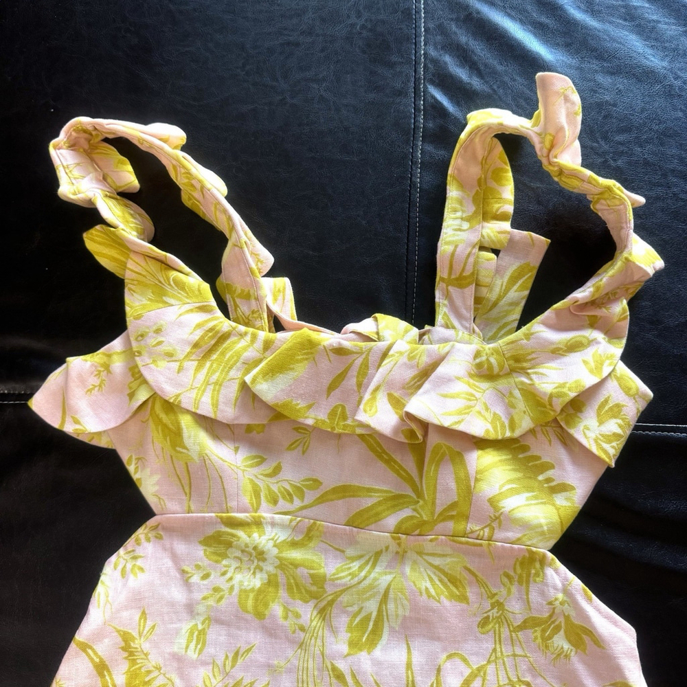 NWT Zimmermann Mini Linen Dress Size:3(US:10) Floral Ruffle Open Back MSRP:$695 - Picture 14 of 15